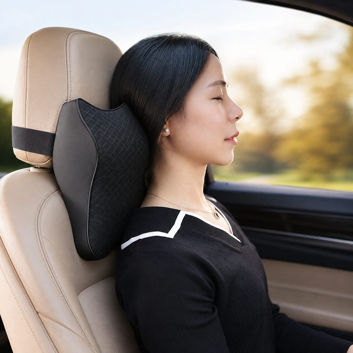 Ergonomic Memory Foam Car Neck Pillow – Breathable Adjustable Headrest Cushion for Cervical Support, Neck Pain Relief & Driving Comfort