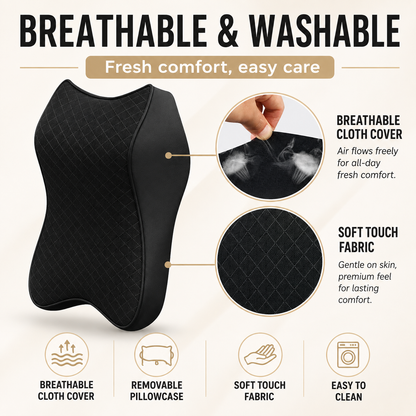Ergonomic Memory Foam Car Neck Pillow – Breathable Adjustable Headrest Cushion for Cervical Support, Neck Pain Relief & Driving Comfort