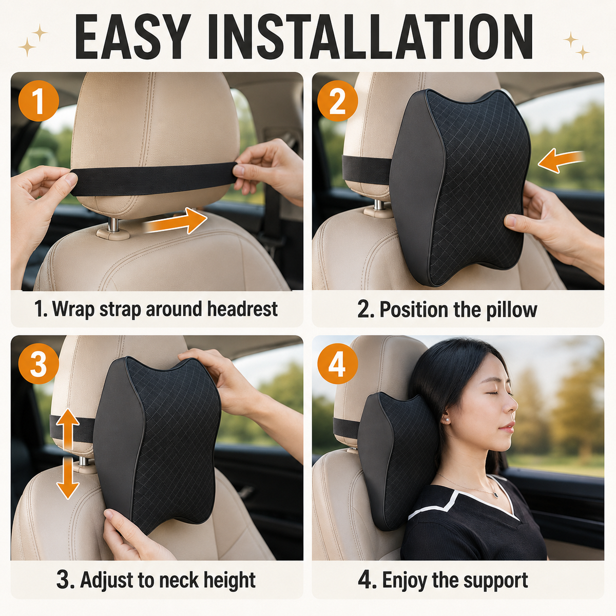 Ergonomic Memory Foam Car Neck Pillow – Breathable Adjustable Headrest Cushion for Cervical Support, Neck Pain Relief & Driving Comfort