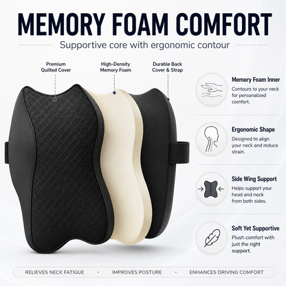 Ergonomic Memory Foam Car Neck Pillow – Breathable Adjustable Headrest Cushion for Cervical Support, Neck Pain Relief & Driving Comfort