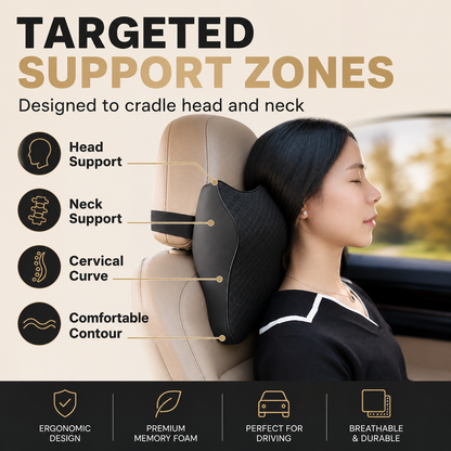 Ergonomic Memory Foam Car Neck Pillow – Breathable Adjustable Headrest Cushion for Cervical Support, Neck Pain Relief & Driving Comfort