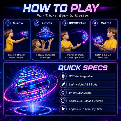Flynova Pro Flying Spinner Ball – Rechargeable LED Hand-Controlled Boomerang Toy for Kids & Adults