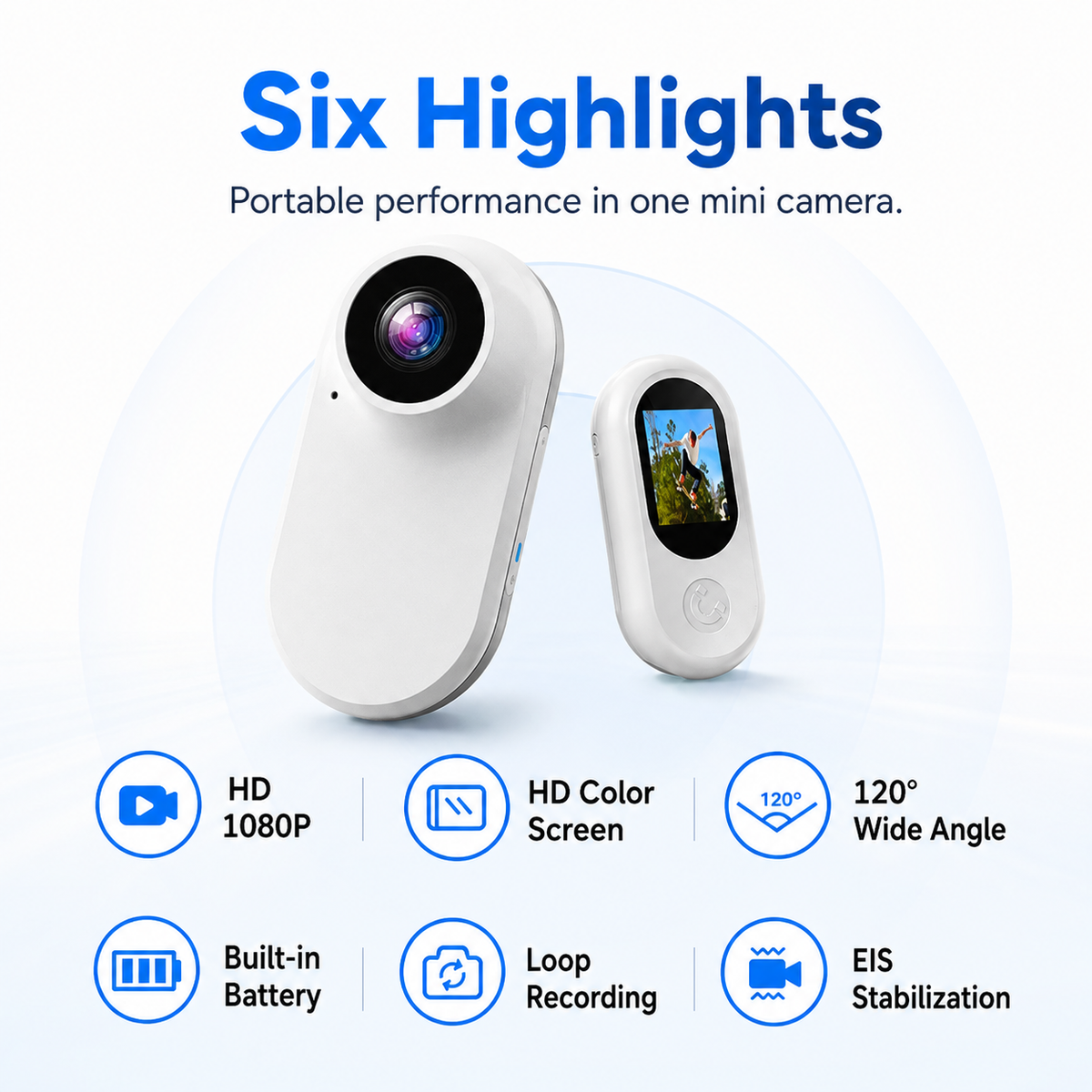 Mini-Motion View Portable Clip-On Camera – 1080P HD Rechargeable Mini Action Camera with 120° Wide Angle