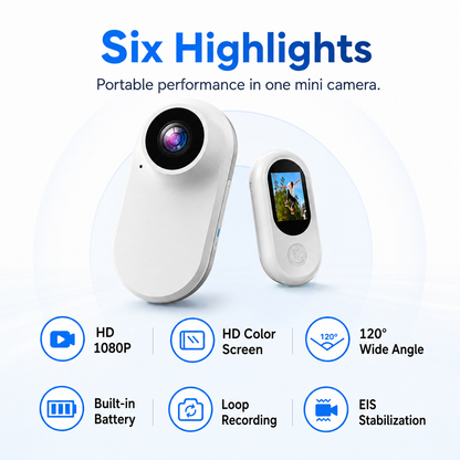 Mini-Motion View Portable Clip-On Camera – 1080P HD Rechargeable Mini Action Camera with 120° Wide Angle