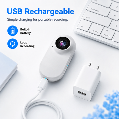 Mini-Motion View Portable Clip-On Camera – 1080P HD Rechargeable Mini Action Camera with 120° Wide Angle