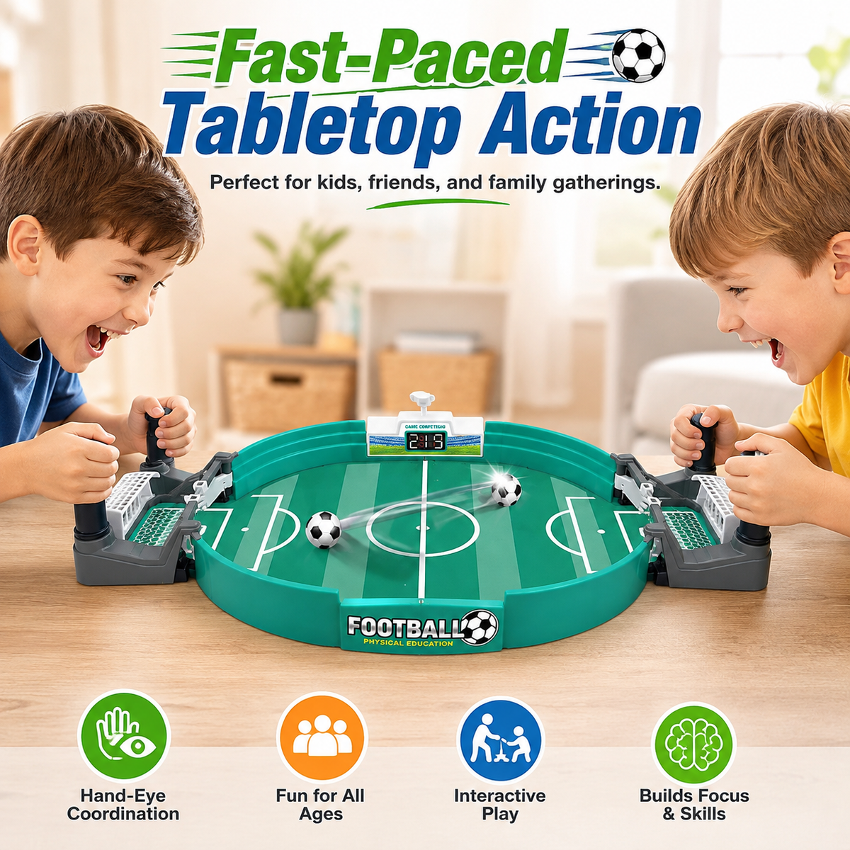 Tabletop Football Game – 2 Player Interactive Mini Soccer Board Game for Kids & Family