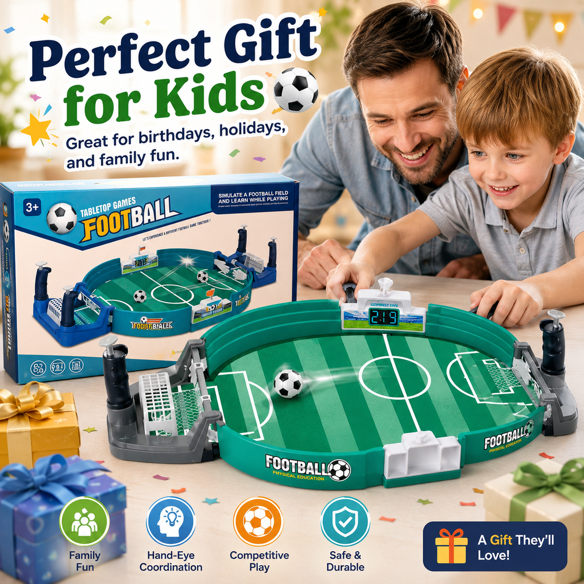 Tabletop Football Game – 2 Player Interactive Mini Soccer Board Game for Kids & Family