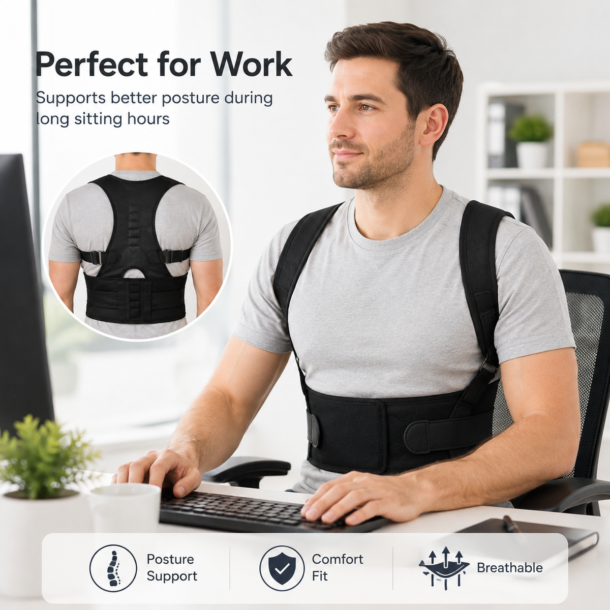 Shoulder Back Support Belt – Adjustable Posture Corrector Brace for Men & Women