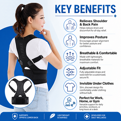 Shoulder Back Support Belt – Adjustable Posture Corrector Brace for Men & Women