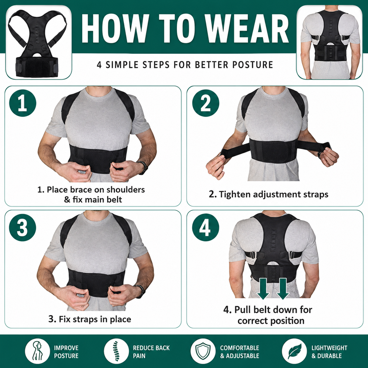 Shoulder Back Support Belt – Adjustable Posture Corrector Brace for Men & Women