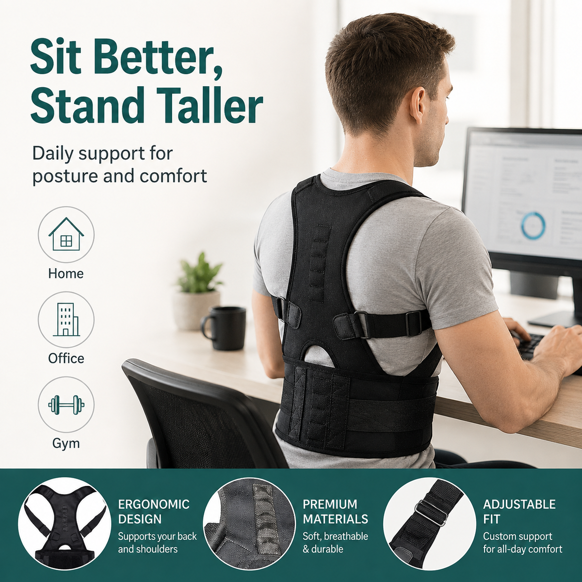 Shoulder Back Support Belt – Adjustable Posture Corrector Brace for Men & Women