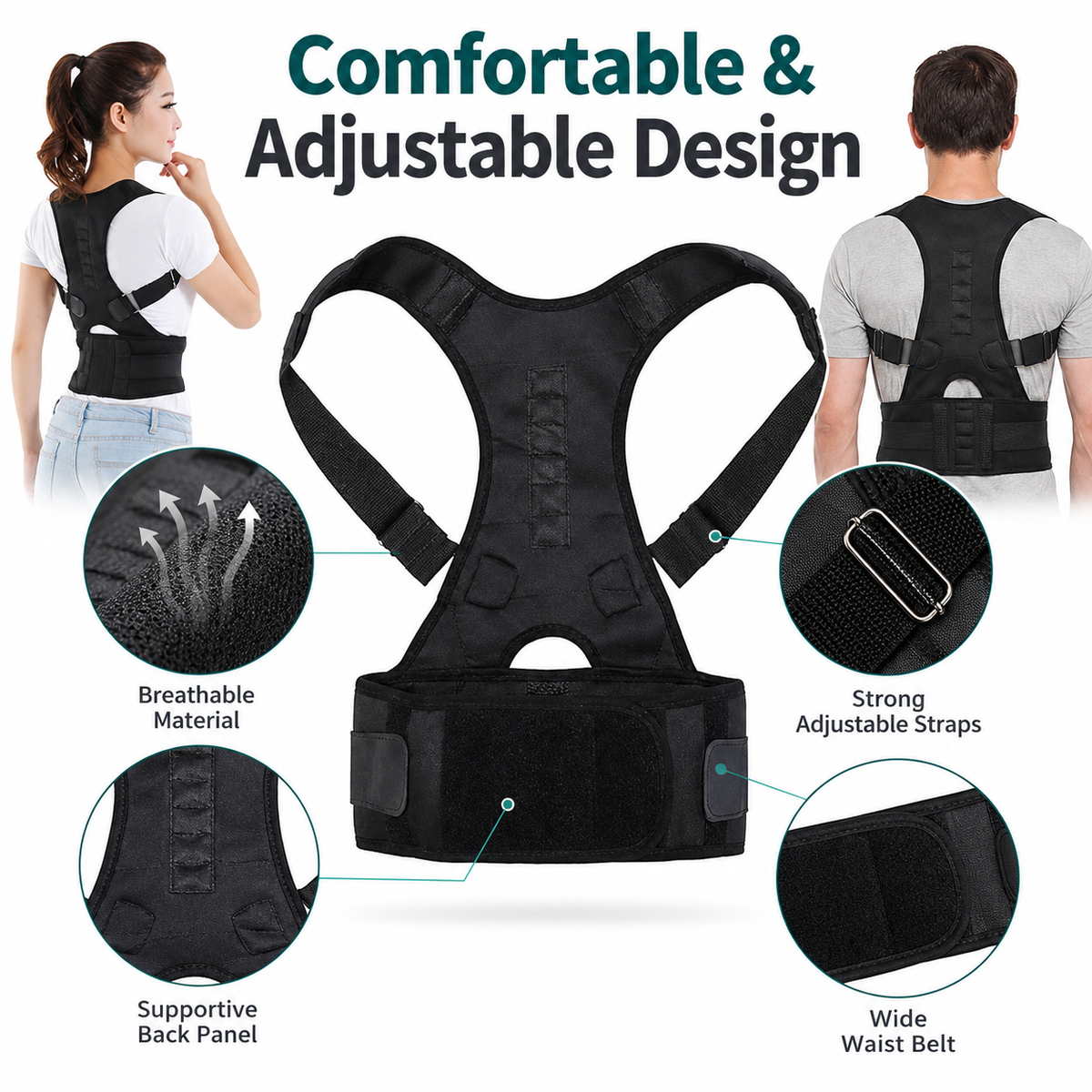 Shoulder Back Support Belt – Adjustable Posture Corrector Brace for Men & Women