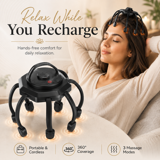 Cordless Head Scalp Massager – 3-Mode Vibrating 360° Scalp Massage Device with 8 Massage Contacts
