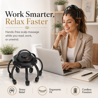 Cordless Head Scalp Massager – 3-Mode Vibrating 360° Scalp Massage Device with 8 Massage Contacts