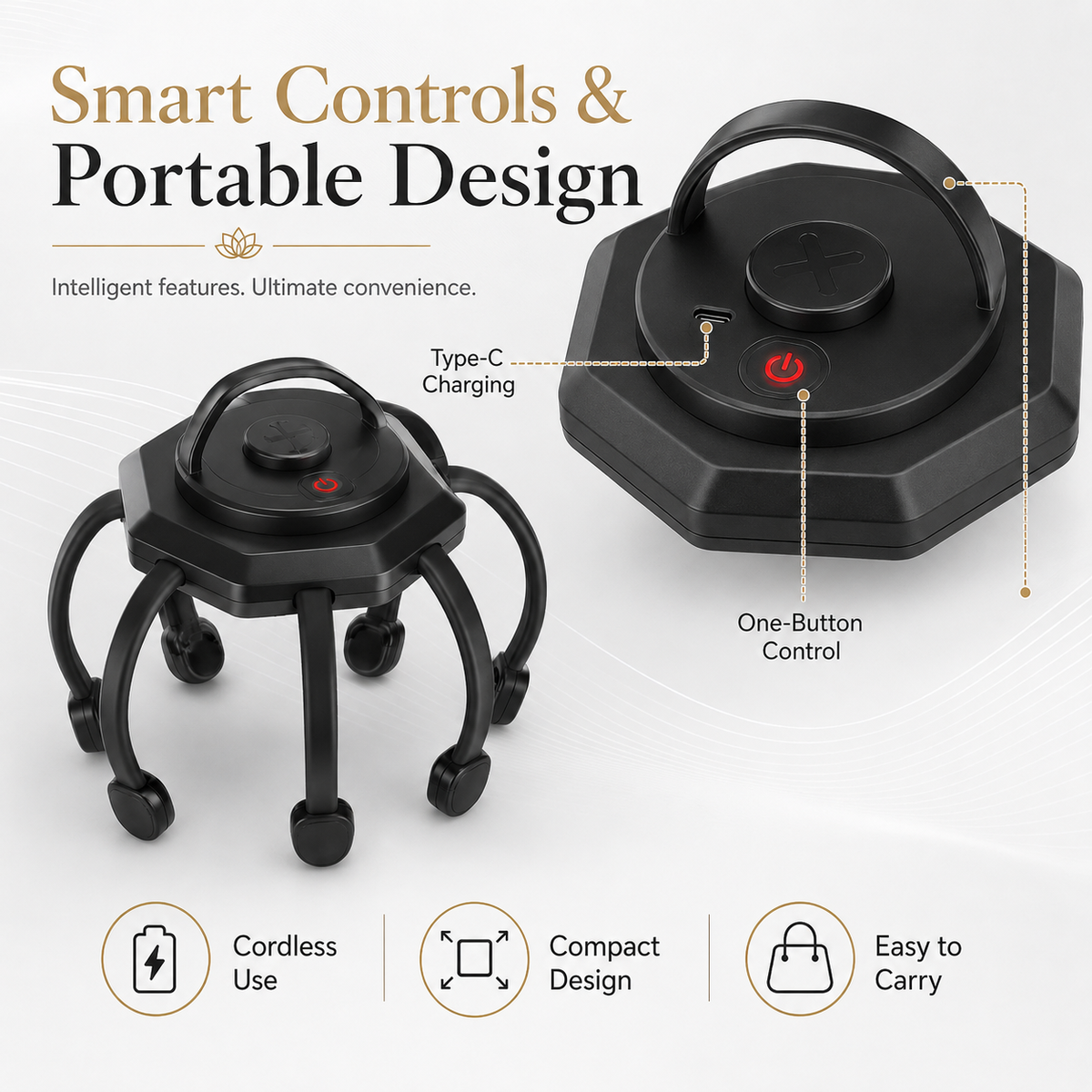 Cordless Head Scalp Massager – 3-Mode Vibrating 360° Scalp Massage Device with 8 Massage Contacts