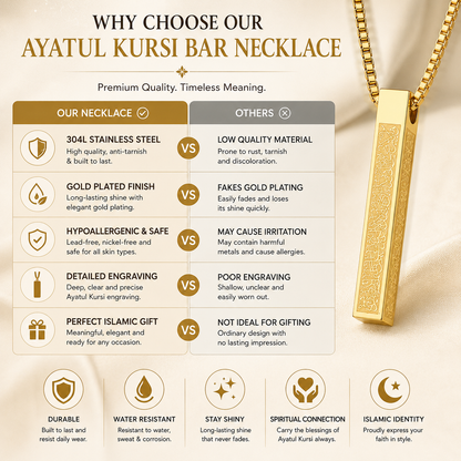 Ayatul Kursi Bar Necklace – Islamic Stainless Steel Pendant for Men & Women