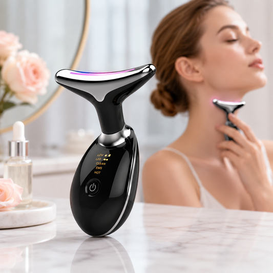 4-in-1 EMS Microcurrent Face & Neck Massager with Heat Therapy & LED Light – Anti-Wrinkle Skin Tightening Beauty Device