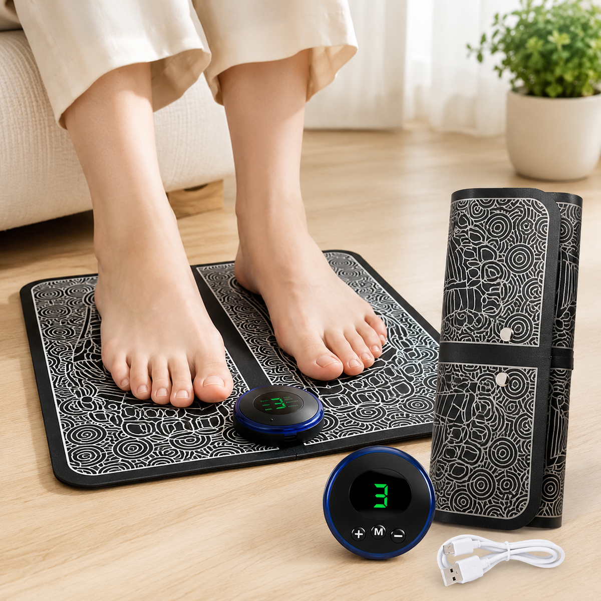 EMS Foot Massager Mat with 6 Massage Modes & 9 Intensity Levels – Portable Foldable Electric Foot Stimulator for Relaxation, Circulation & Tired Feet
