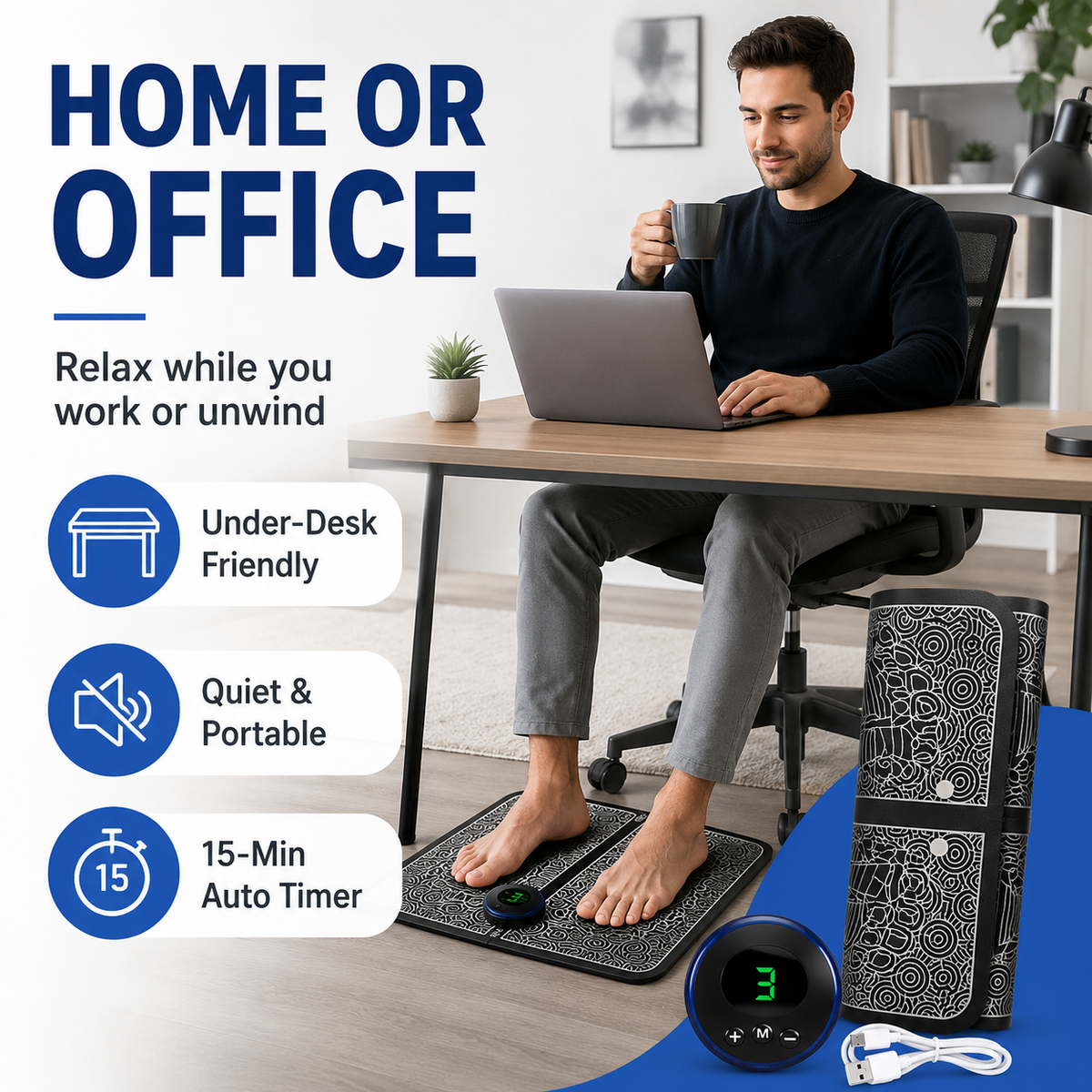 EMS Foot Massager Mat with 6 Massage Modes & 9 Intensity Levels – Portable Foldable Electric Foot Stimulator for Relaxation, Circulation & Tired Feet