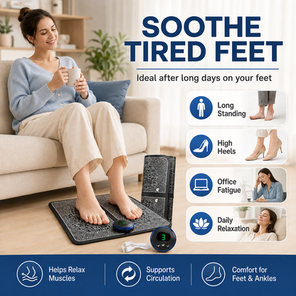 EMS Foot Massager Mat with 6 Massage Modes & 9 Intensity Levels – Portable Foldable Electric Foot Stimulator for Relaxation, Circulation & Tired Feet
