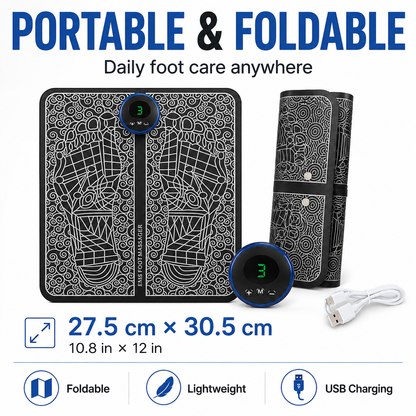 EMS Foot Massager Mat with 6 Massage Modes & 9 Intensity Levels – Portable Foldable Electric Foot Stimulator for Relaxation, Circulation & Tired Feet