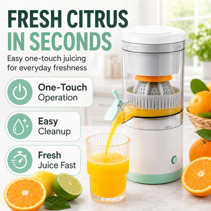 Portable Electric Citrus Juicer with 360° Rotating Press, 80W Motor & One-Touch Operation – Compact Orange, Lemon & Lime Juice Extractor