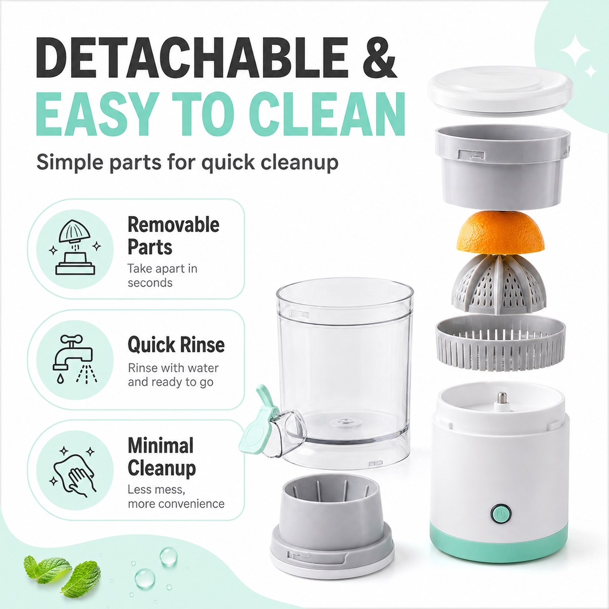 Portable Electric Citrus Juicer with 360° Rotating Press, 80W Motor & One-Touch Operation – Compact Orange, Lemon & Lime Juice Extractor