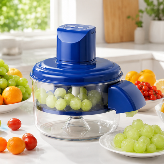 Automatic Fruit & Vegetable Peeler – One-Touch Electric Kitchen Prep Tool with Clear Bowl & Auto Dispensing for Grapes, Cherry Tomatoes & Small Produce
