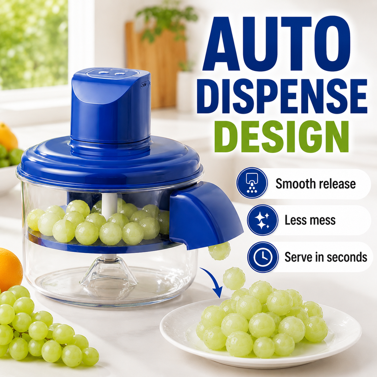 Automatic Fruit & Vegetable Peeler – One-Touch Electric Kitchen Prep Tool with Clear Bowl & Auto Dispensing for Grapes, Cherry Tomatoes & Small Produce