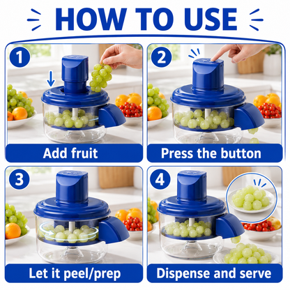 Automatic Fruit & Vegetable Peeler – One-Touch Electric Kitchen Prep Tool with Clear Bowl & Auto Dispensing for Grapes, Cherry Tomatoes & Small Produce